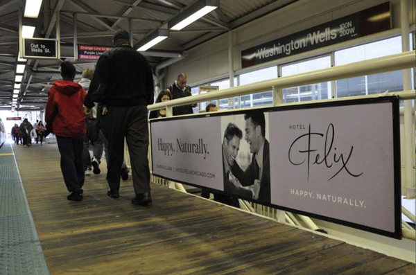 Hotel Felix ad on CTA train platform signage