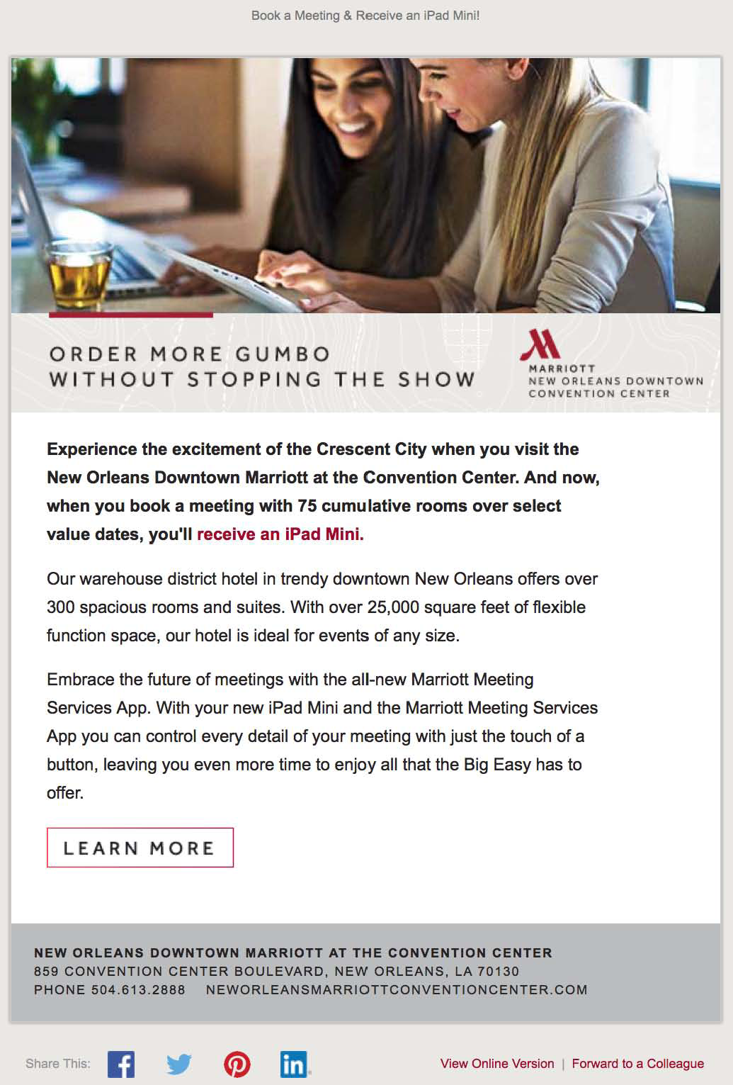 New Orleans Marriott e-mail ad